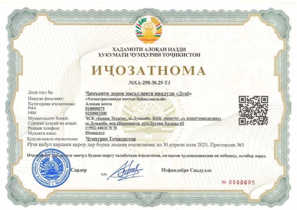 Лицензия на международные почтовые услуги
